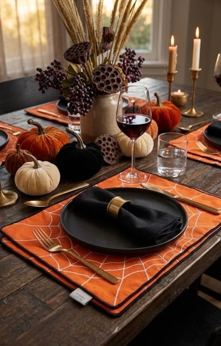 spiderweb cloth orange placemats 13 x 19 in